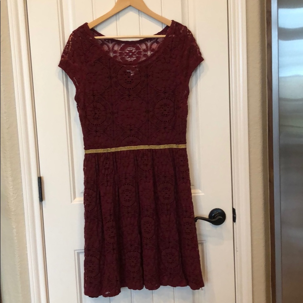 Maroon lace dress from Anthropologie